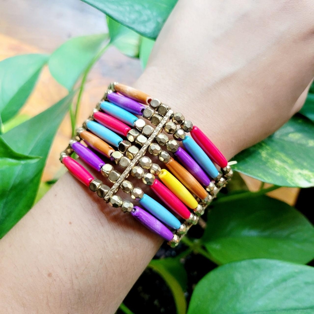 Bohemian Gold Rainbow Beaded Bracelet